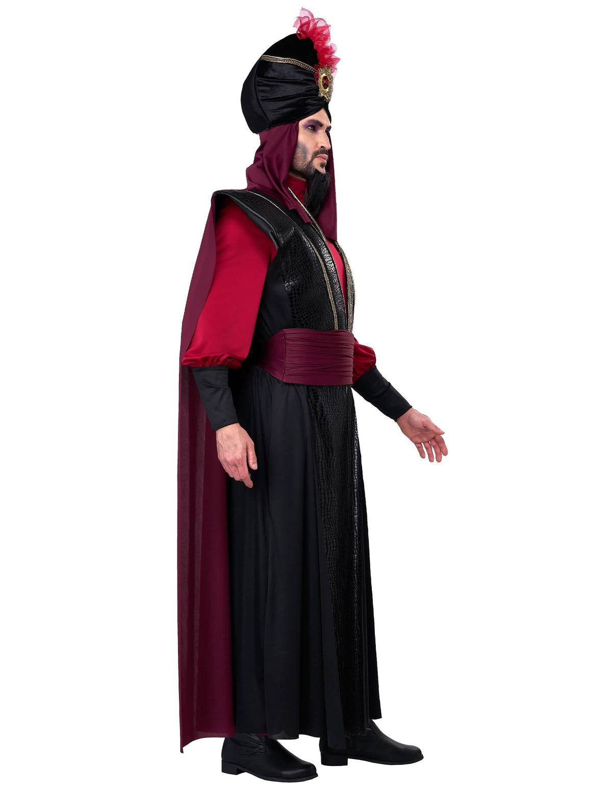 Vista de perfil del disfraz de sultán del mal de lujo