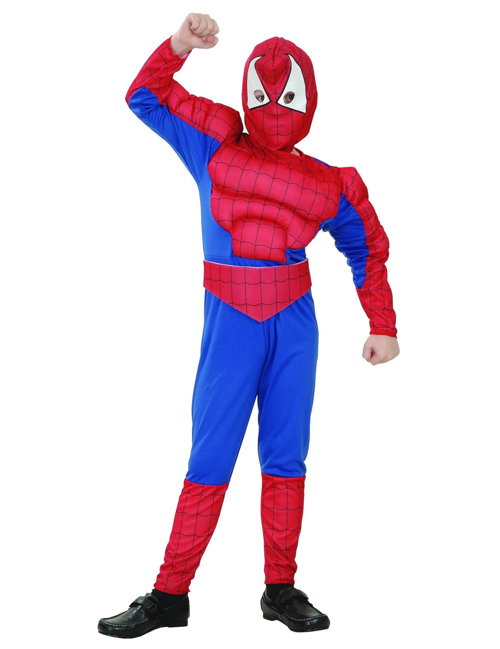 Disfraz de super héroes hombre araña para niño rojo y azul con músculos acolchados