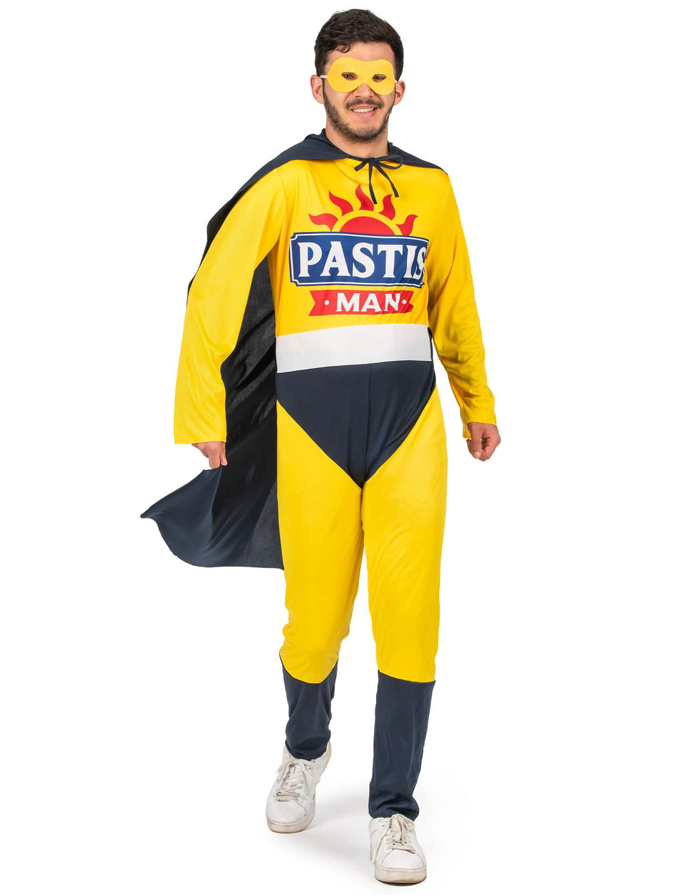 Vista frontal del disfraz Super Pastis Man