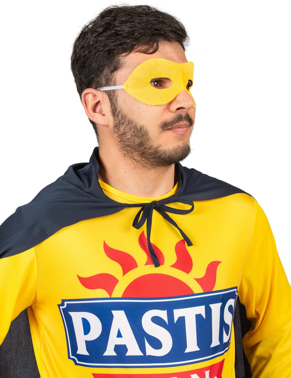 Vista de perfil del disfraz Super Pastis Man