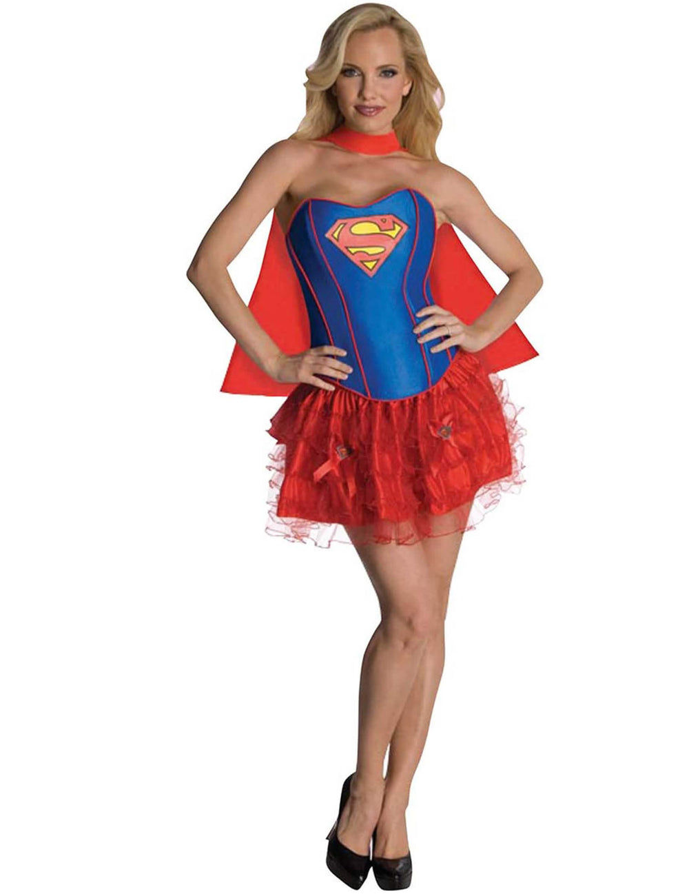 Disfraz de Supergirl sexy para mujer azul y rojo con corsé y tutu