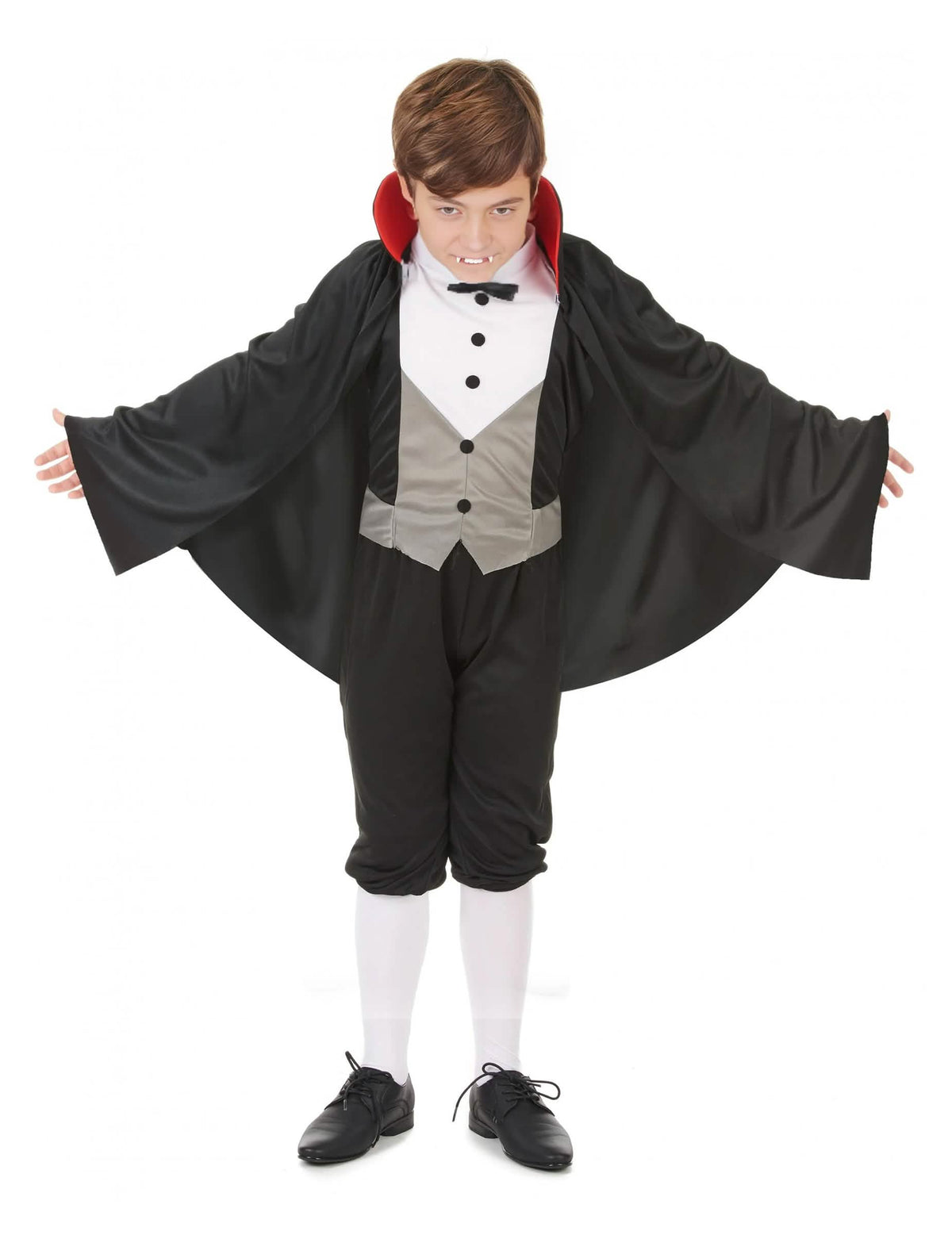 Déguisement de vampire chic pour garçon noir et gris avec cape à col rouge