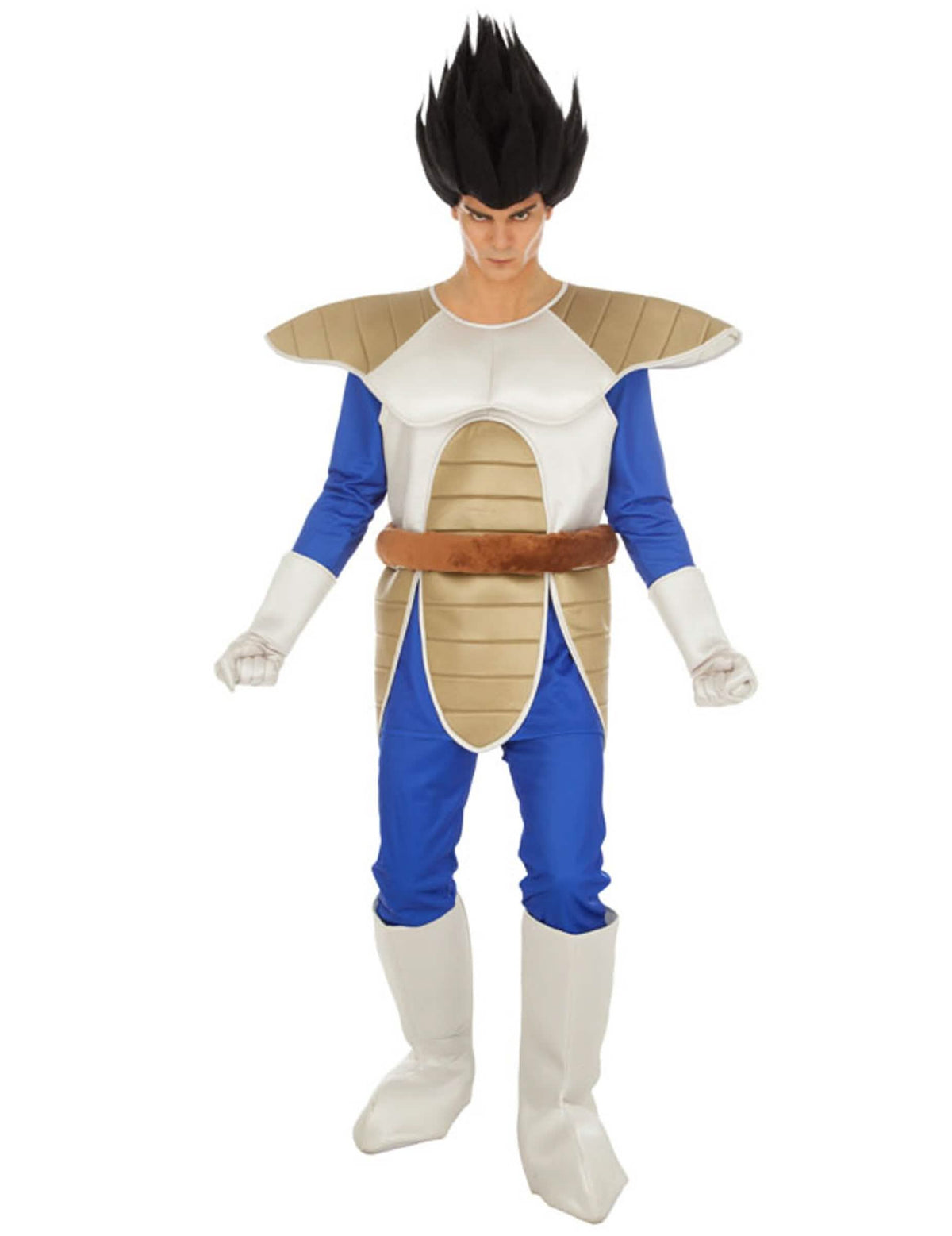 Disfraz Vegeta Dragon Ball™ para hombre azul y blanco con armadura y peluca negra