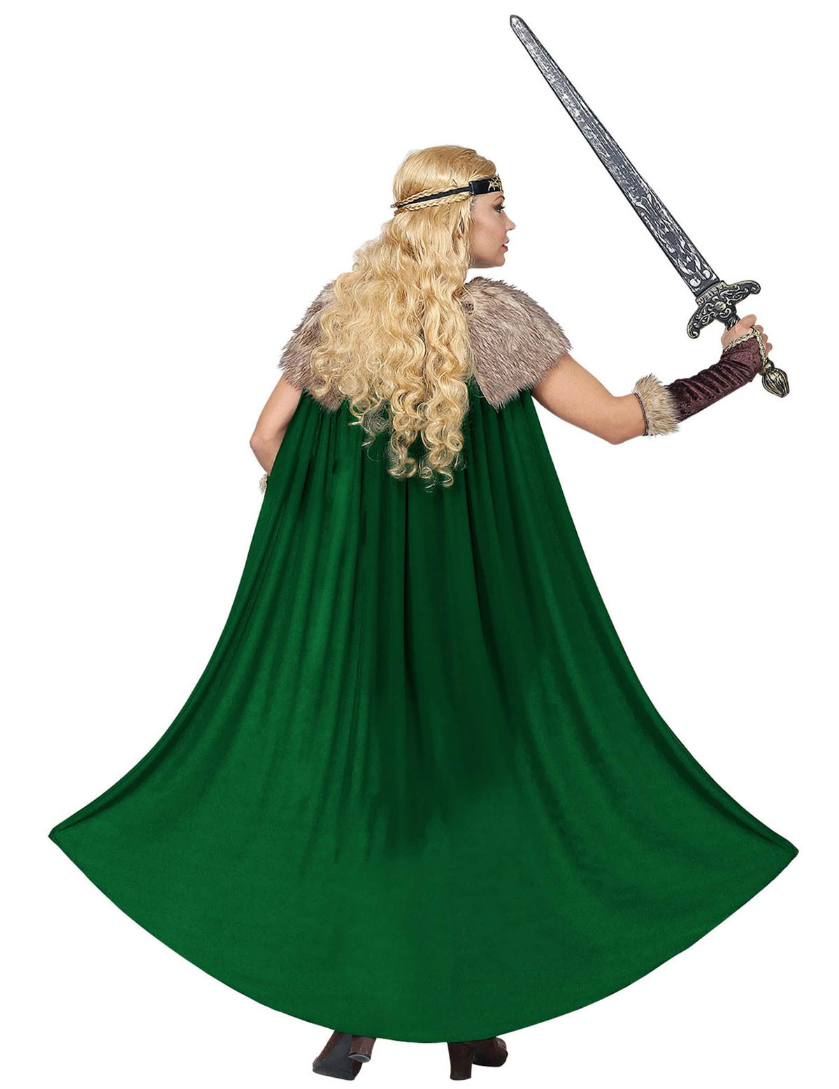 Vue de dos du déguisement viking fourrure avec cape pour femme