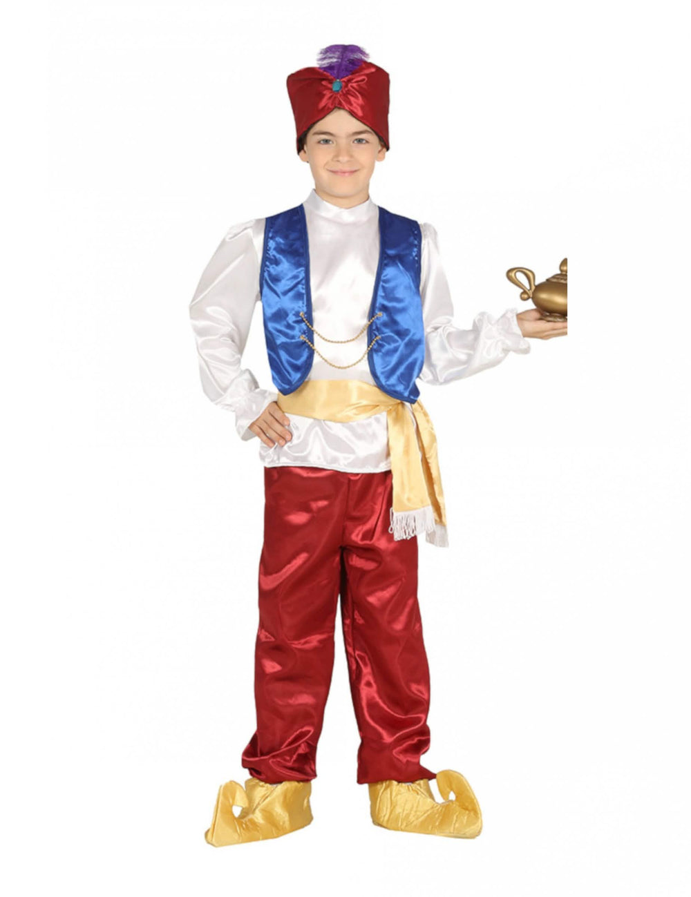 Disfraz de ladrón del desierto para niño azul, rojo y blanco con turbante