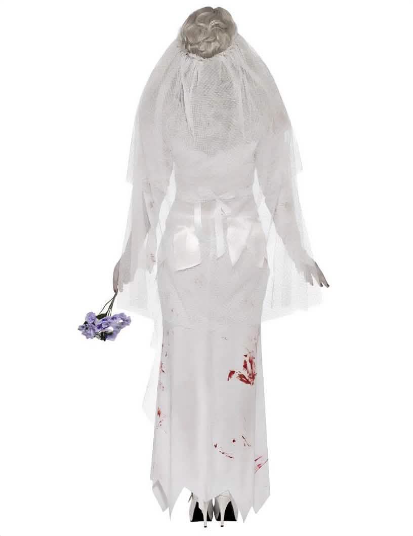 Vue de dos du déguisement de mariée zombie pour femme