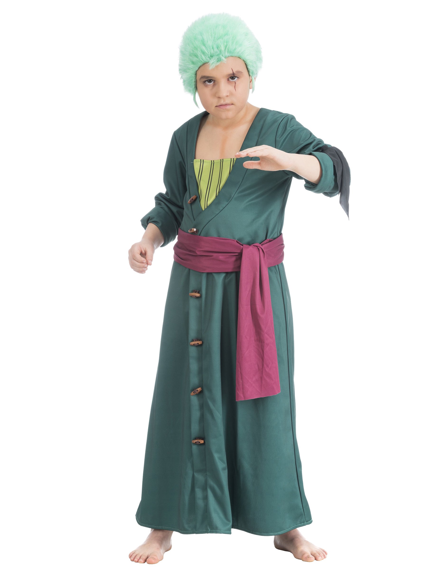 Déguisement de Zoro One Piece™ pour enfant vert avec ceinture bordeaux