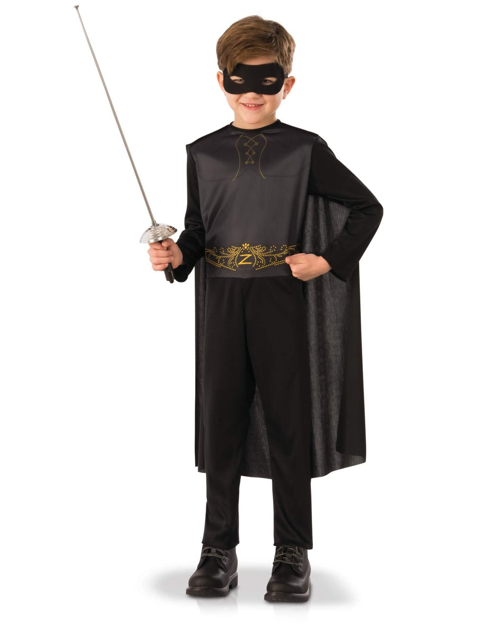 Disfraz clásico Zorro para niño negro con capa y máscara