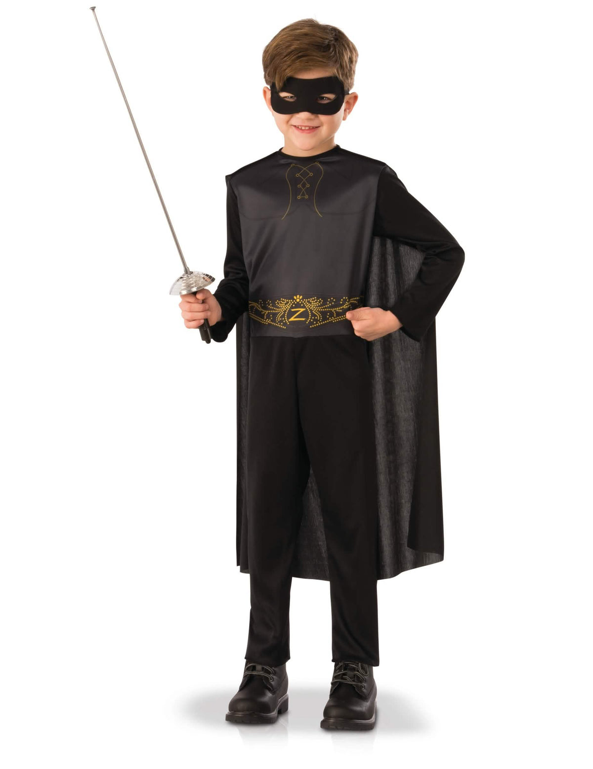 Disfraz clásico Zorro para niño negro con capa y máscara