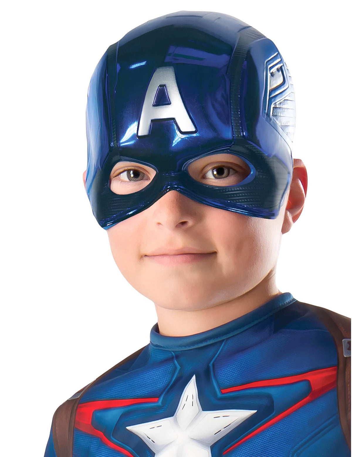 Demi-máscara Capitán América para niño azul brillante con letra A plateada