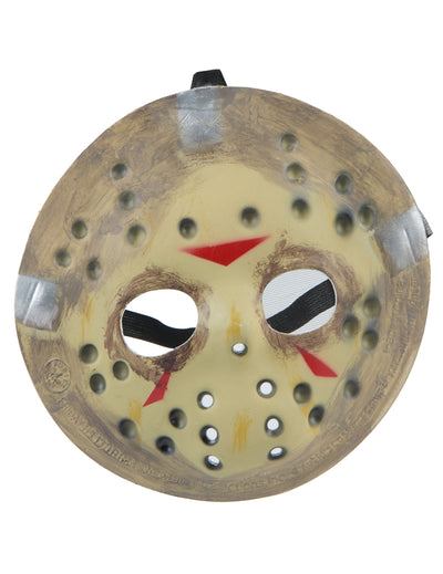 Demi-masque Jason Vendredi 13 pour adulte beige avec marques rouges effet usé