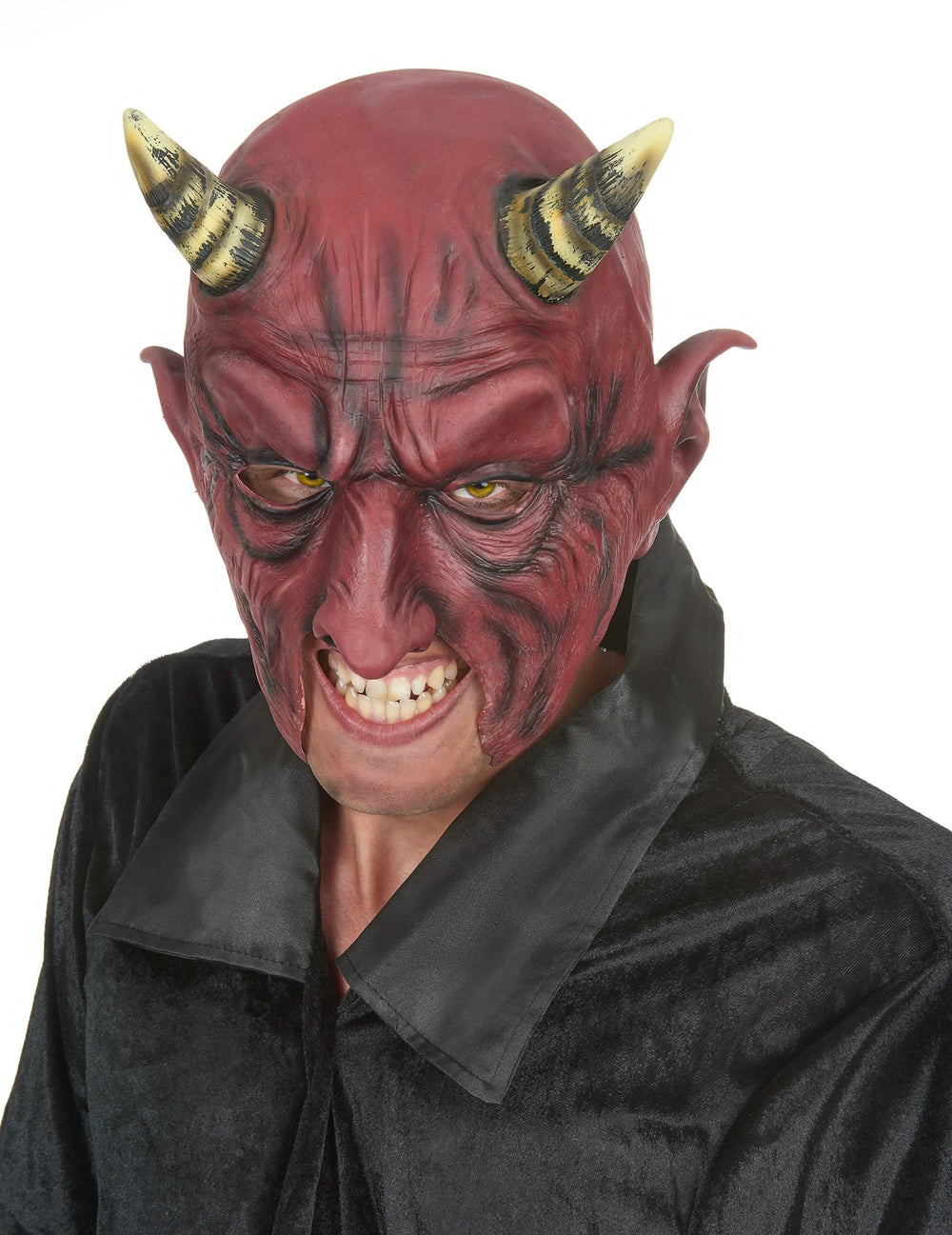Demi masque latex démon à cornes Halloween pour adulte rouge