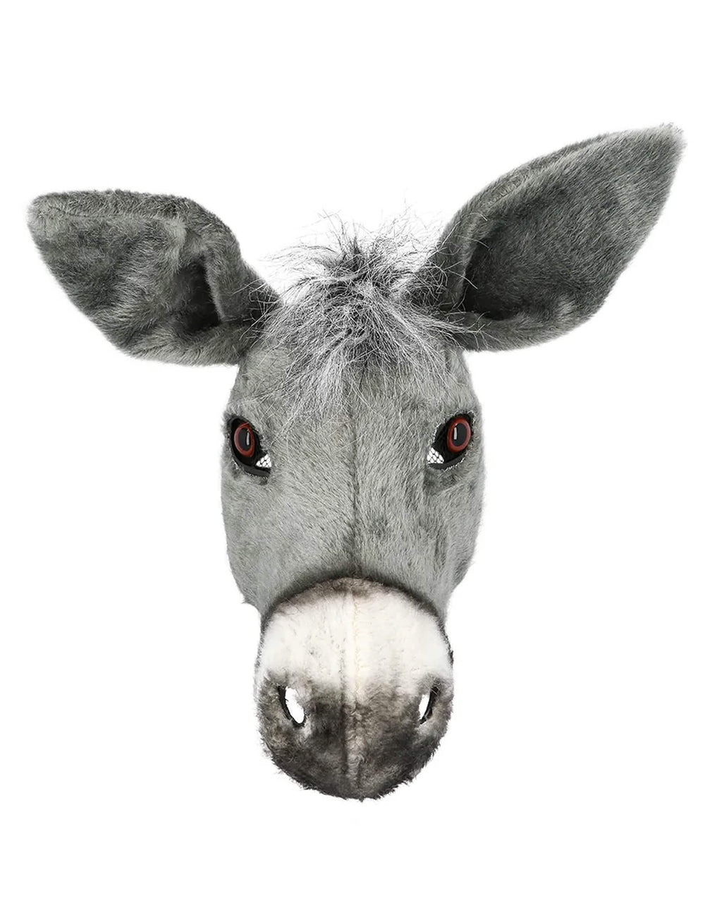 Vue de face du demi-masque peluche âne pour adulte