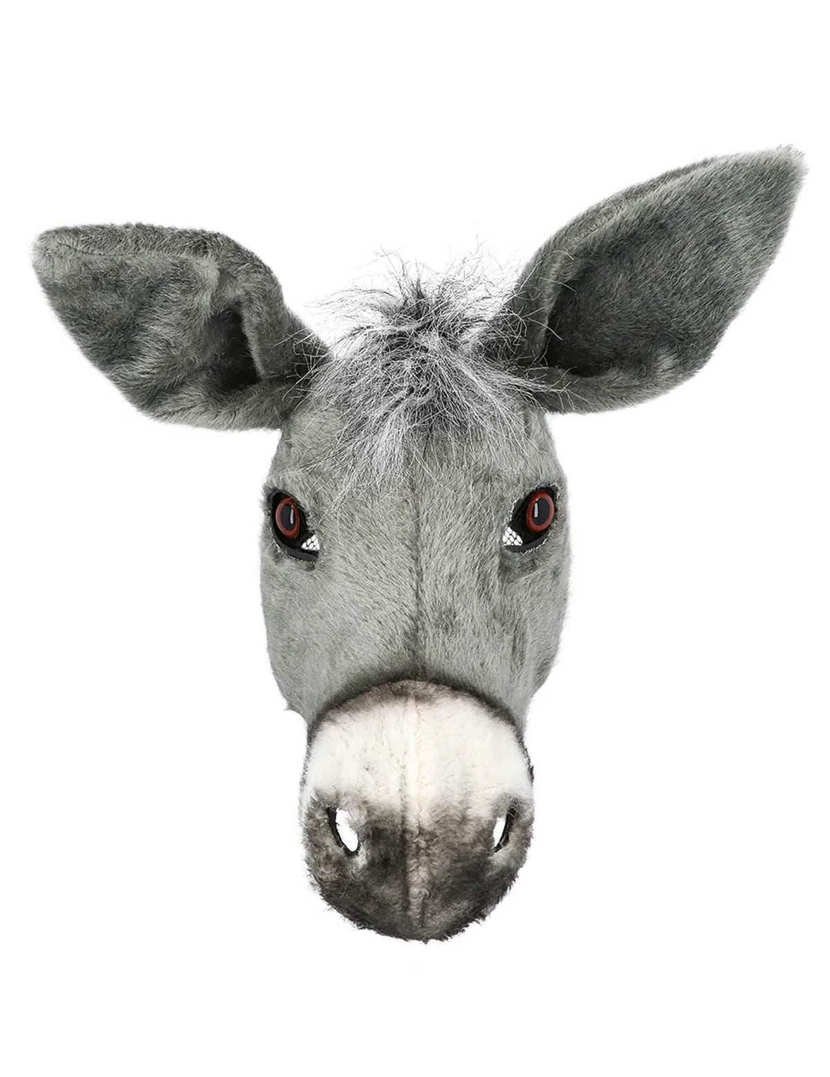 Vue de face du demi-masque peluche âne pour adulte