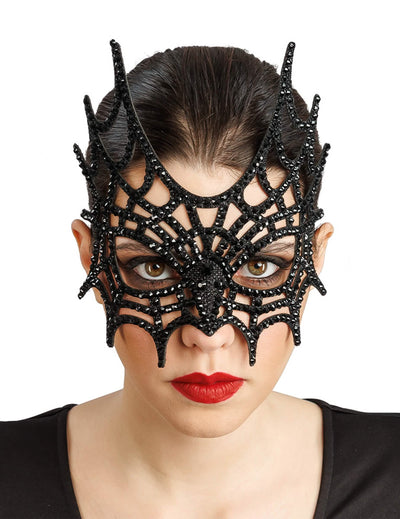 Demi máscara telaraña con strass negro adulto