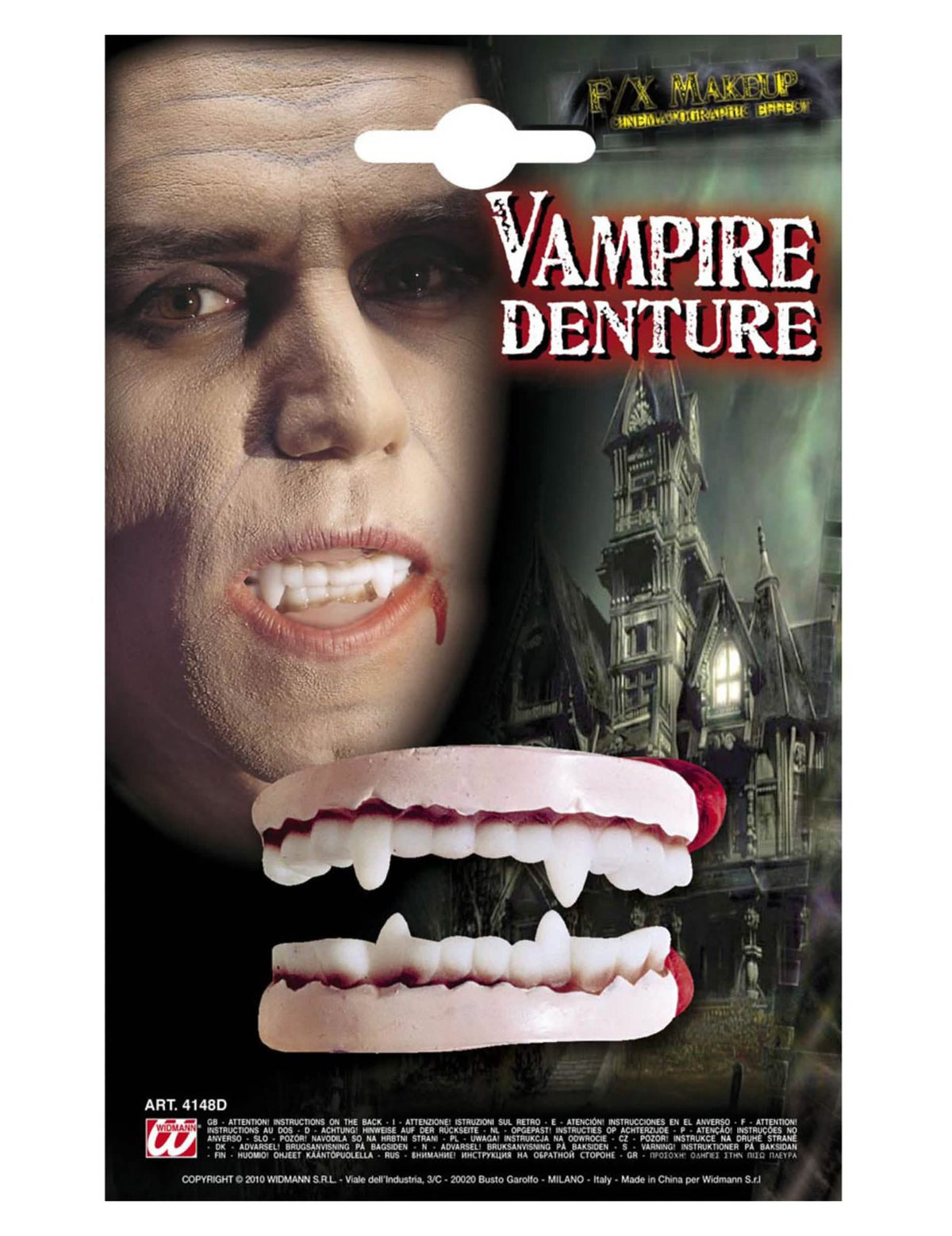Dentadura de vampiro para adulto blanca y ensangrentada
