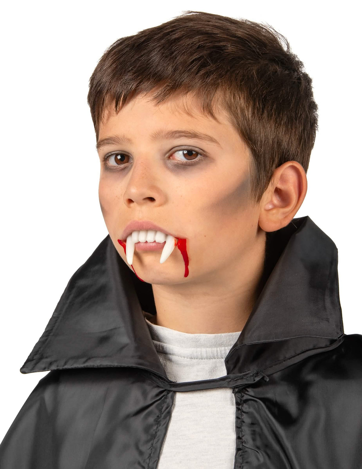 Dentier de vampire pour enfant et adulte blanc avec faux sang