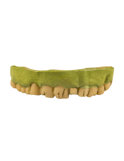 Détail des gencives vertes du dentier zombie pour adulte Halloween