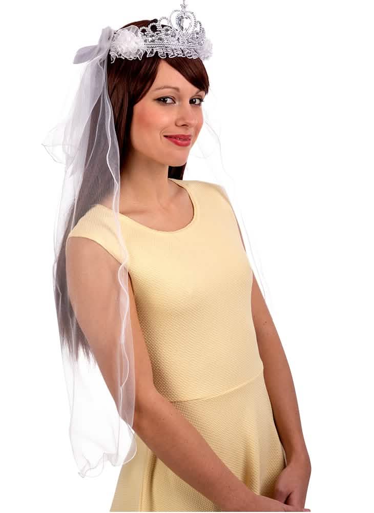 Diadème avec voile de mariée pour femme argenté et blanc