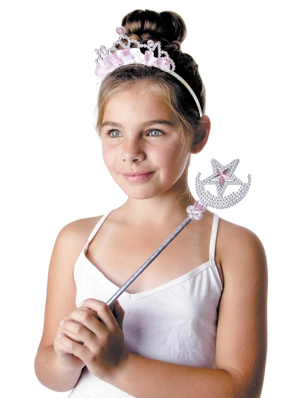 Diadema y varita de princesa estrellada para niña rosa y plateado
