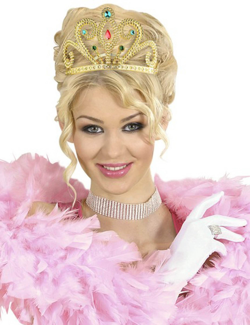 Diadema de reina para mujer dorado con piedras de colores