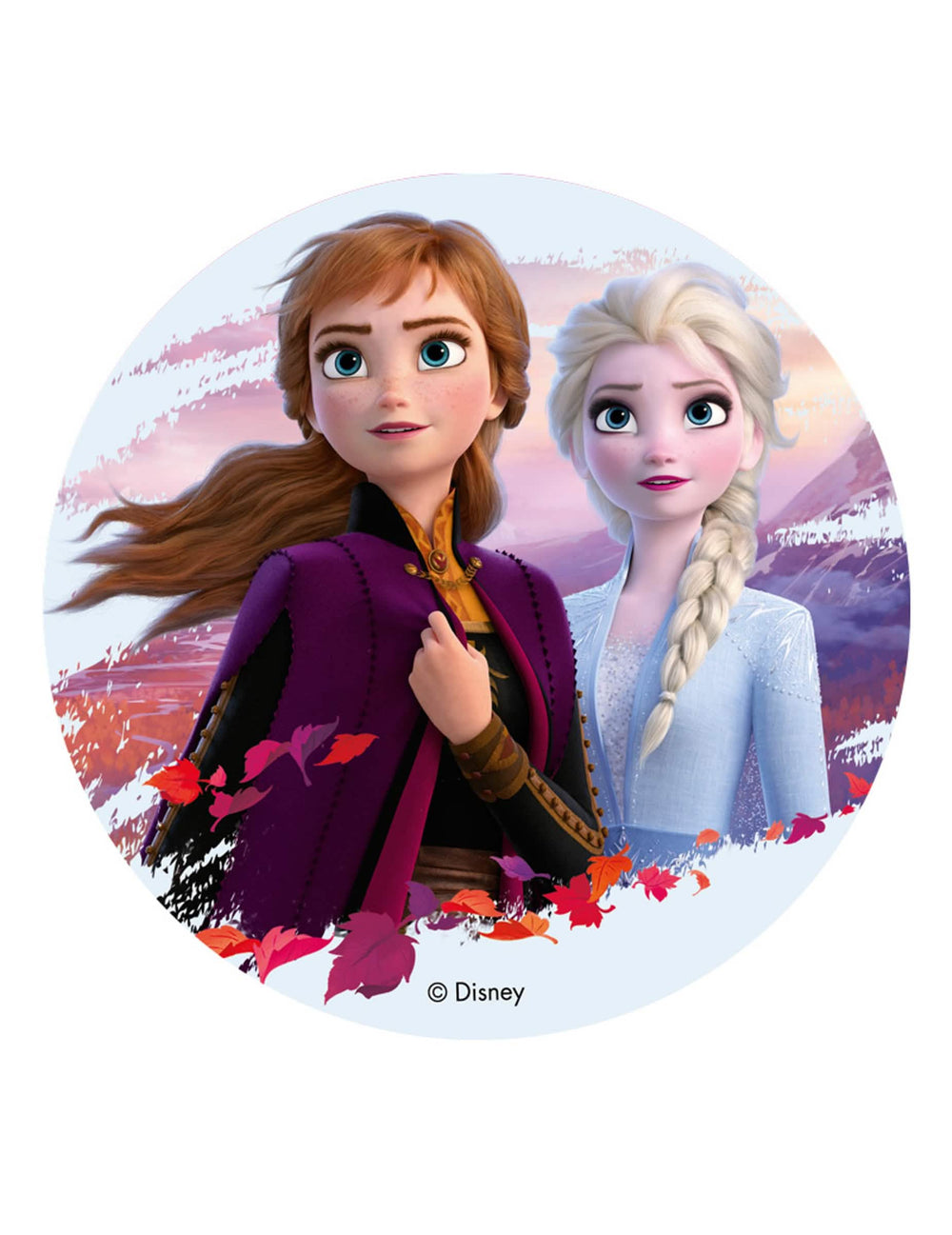 Disco de oblea Frozen 2 para niño azul y violeta con Elsa y Anna