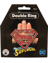Double bague Supergirl pour femme avec strass rouges et argentée