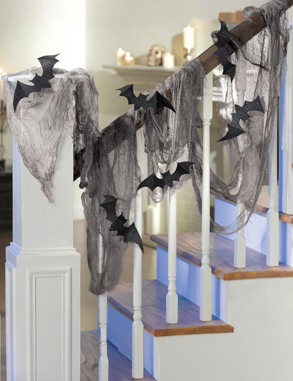 Tela de murciélago para decoración de halloween gris y negro