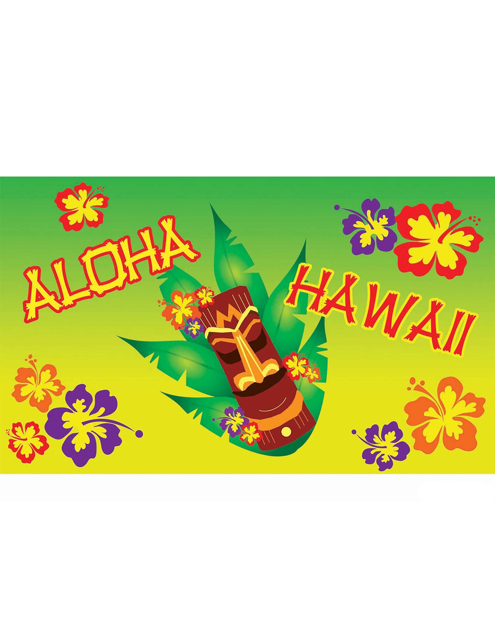 Décoration murale Aloha vert et jaune avec Tiki et fleurs d'hibiscus