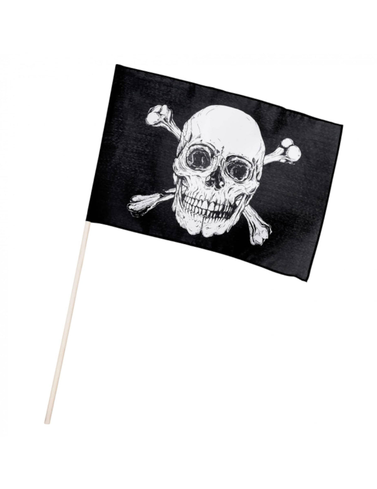 Drapeau de pirate sur pic noir avec tête de mort blanche