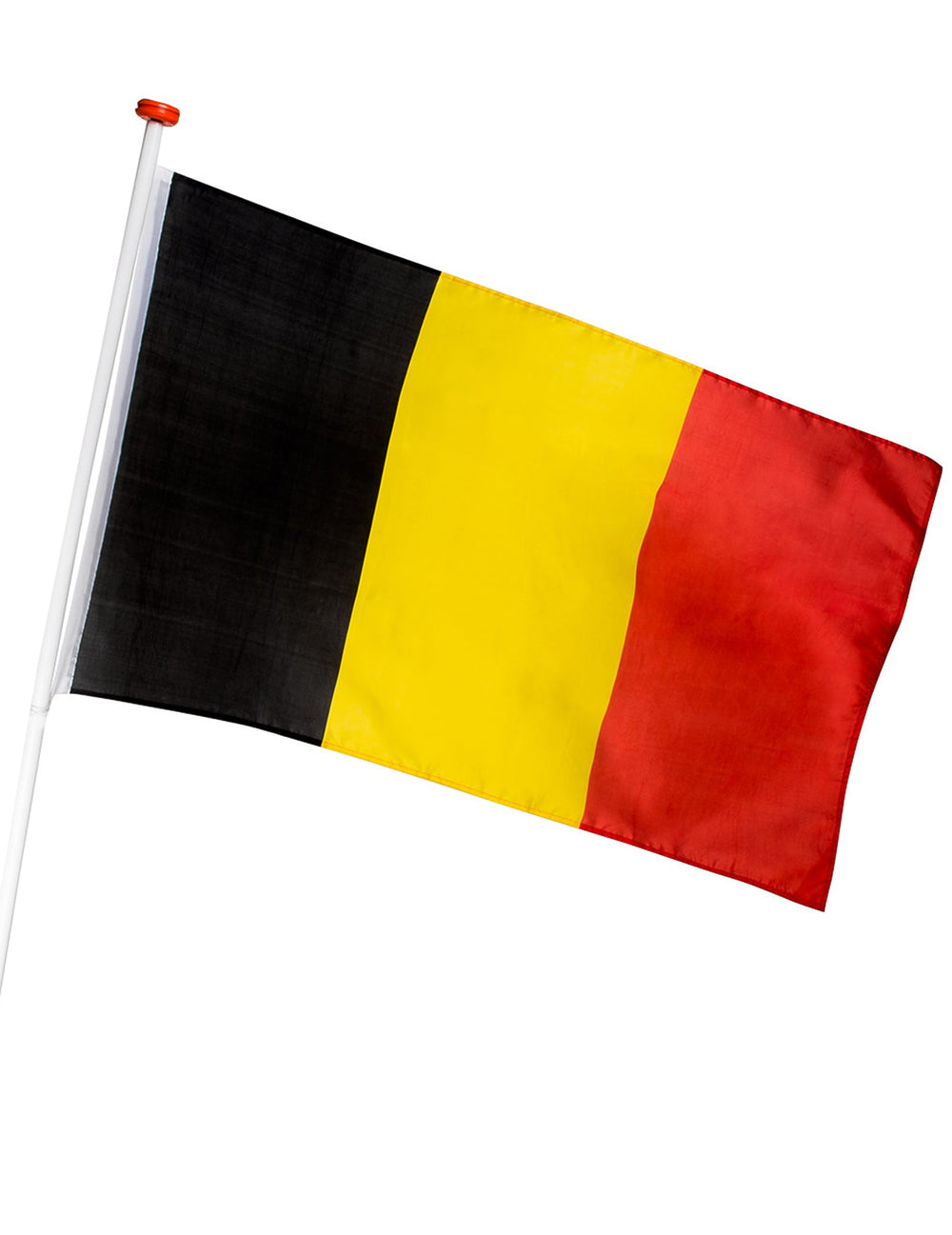 Drapeau Belgique pour supporter noir jaune et rouge avec hampe