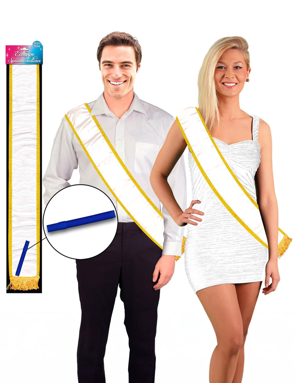 Bufanda personalizable para adulto blanca y dorada con rotulador incluido
