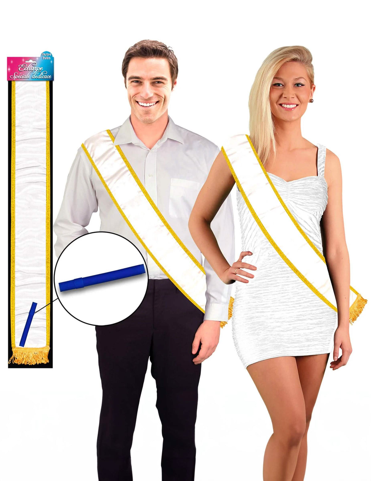Bufanda personalizable para adulto blanca y dorada con rotulador incluido