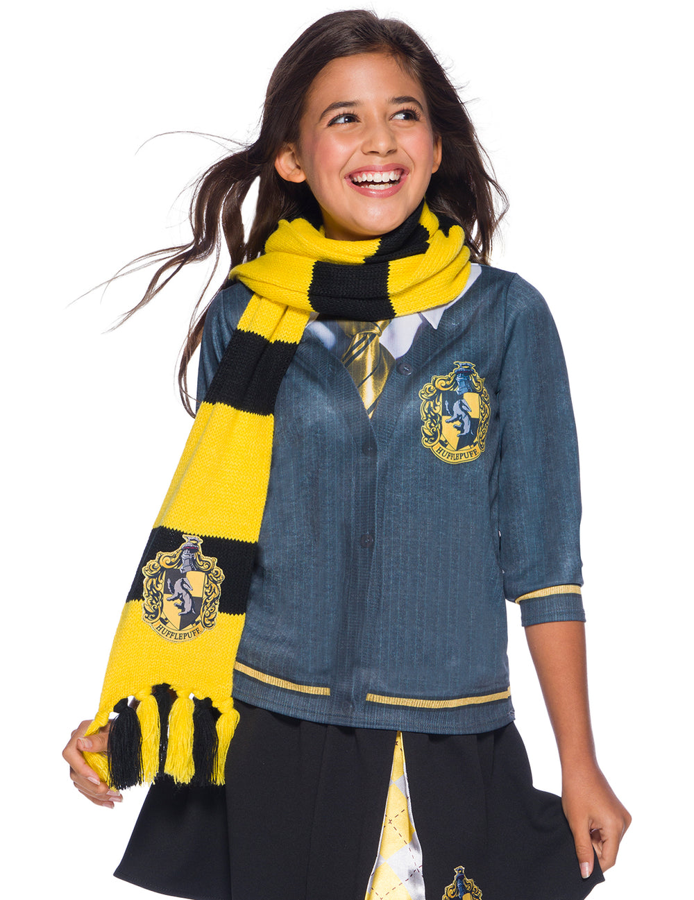 Echarpe luxe Poufsouffle pour enfant jaune et noire à rayures avec blason