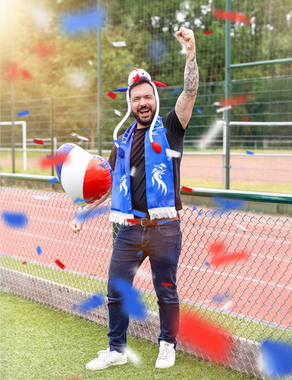 Mise en situation de l'écharpe de supporter Allez les bleus