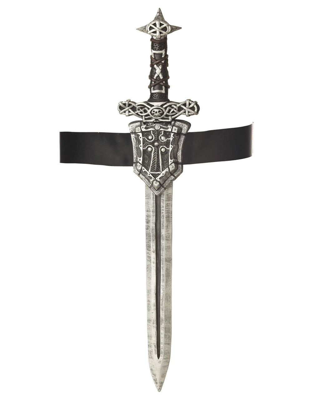 Espada de caballero de plástico y cinturón para disfraz plateada y negra
