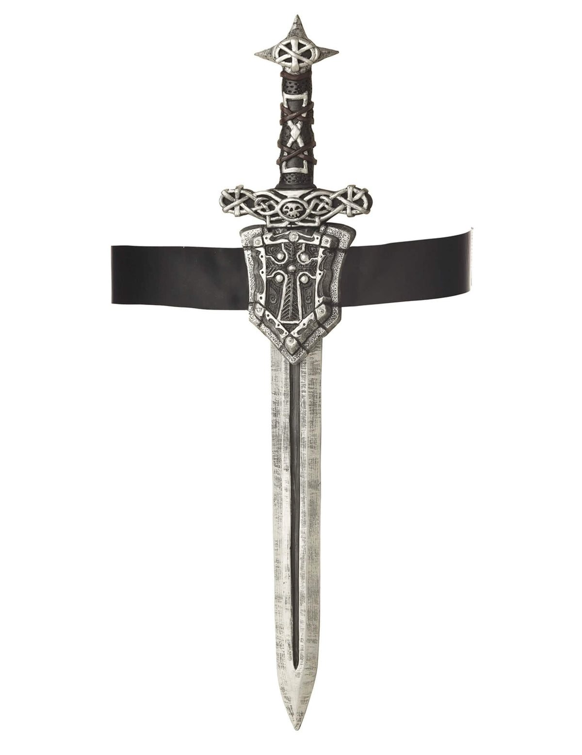 Espada de caballero de plástico y cinturón para disfraz plateada y negra