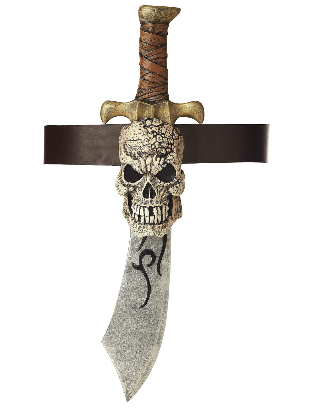 Espada pirata de plástico con funda de calavera marrón y plateada