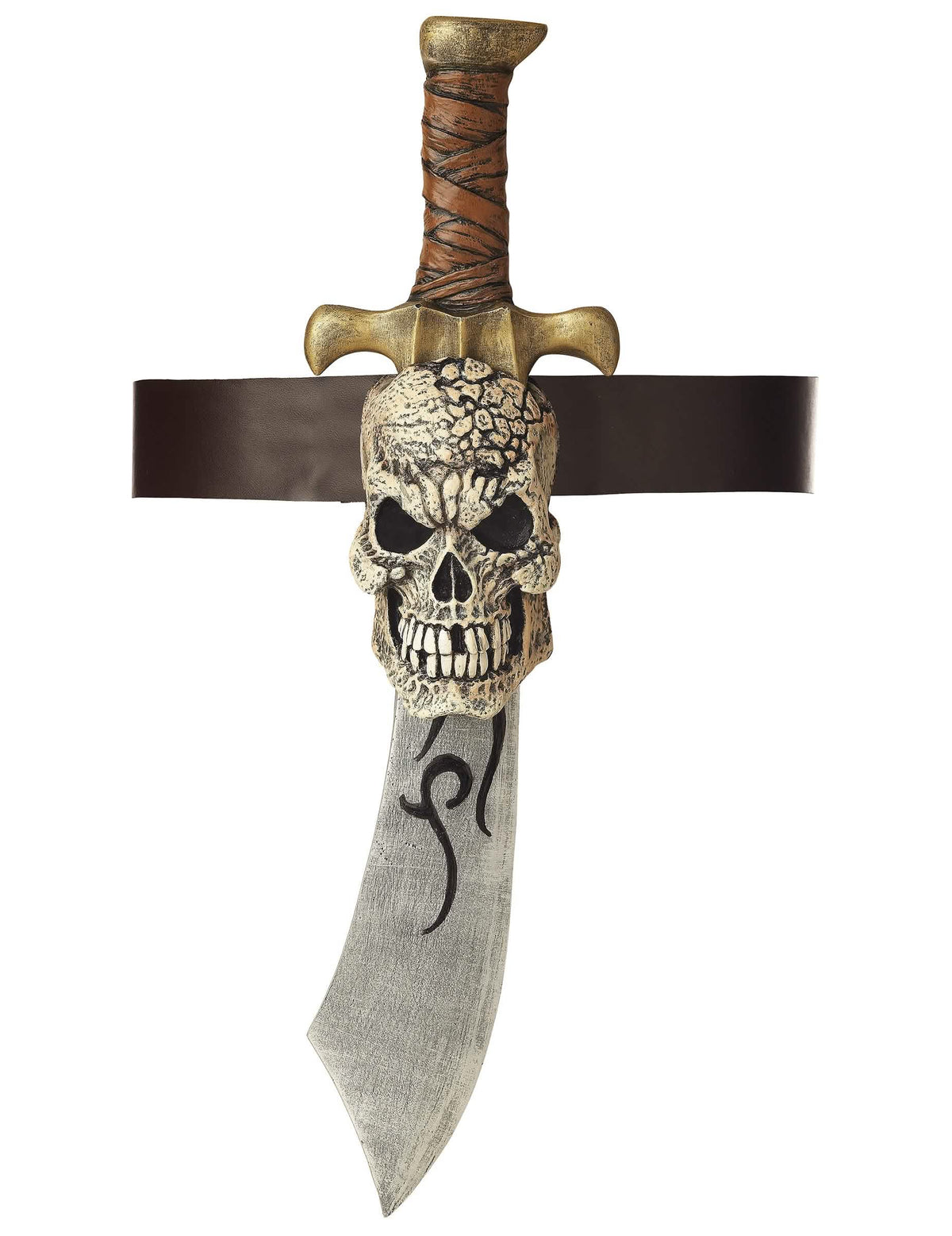 Espada pirata de plástico con funda de calavera marrón y plateada