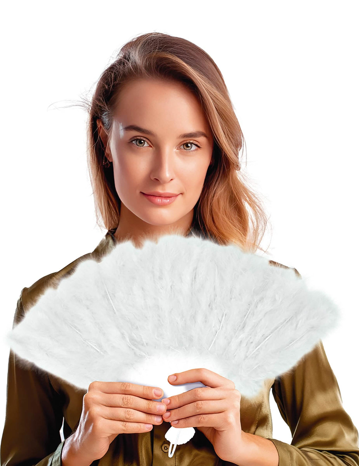 Abanico de plumas para mujer blanco