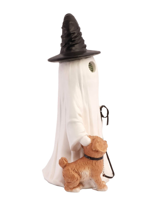 Fantasma decorativo Summerween de resina con sombrero puntiagudo, perro y ojos LED animados 23,5 x 20 x 45,5 cm