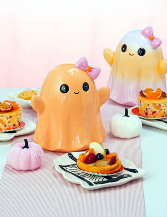 Fantasma sonriente de resina naranja pastel 20 cm