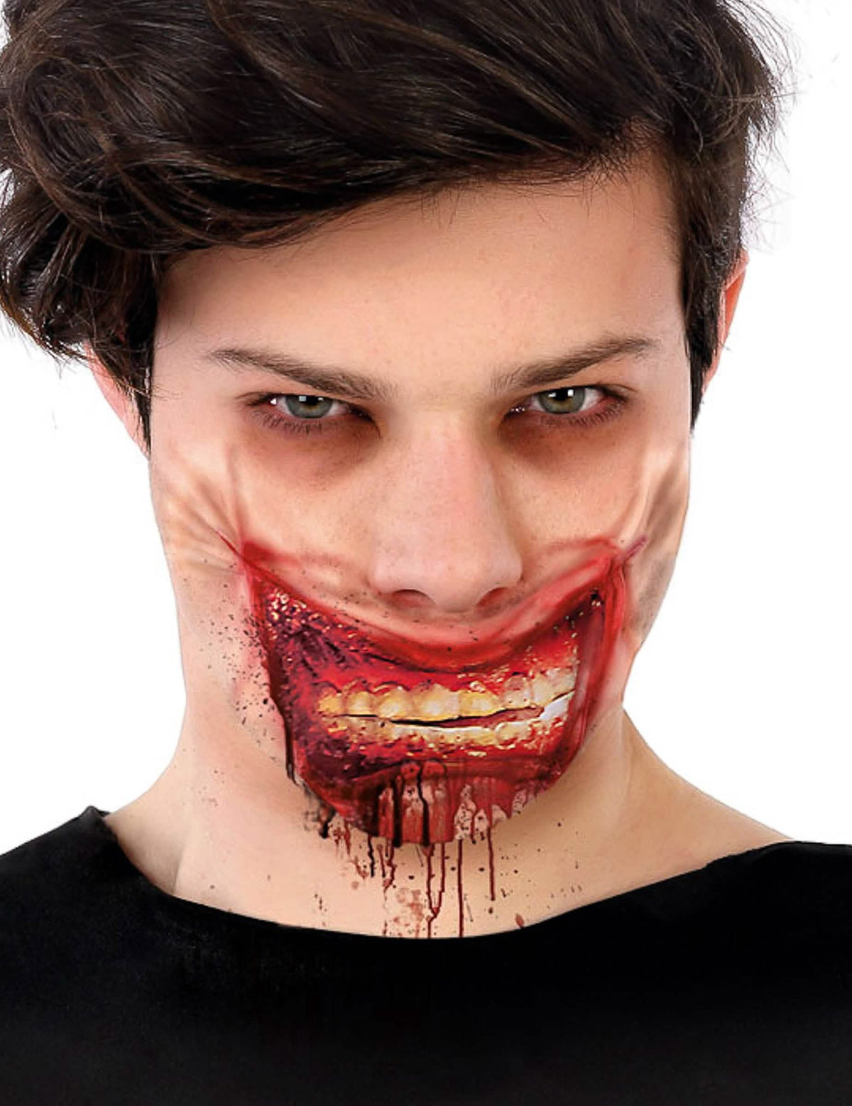 cicatriz falsa de mandíbula zombie para adulto ensangrentada rojo