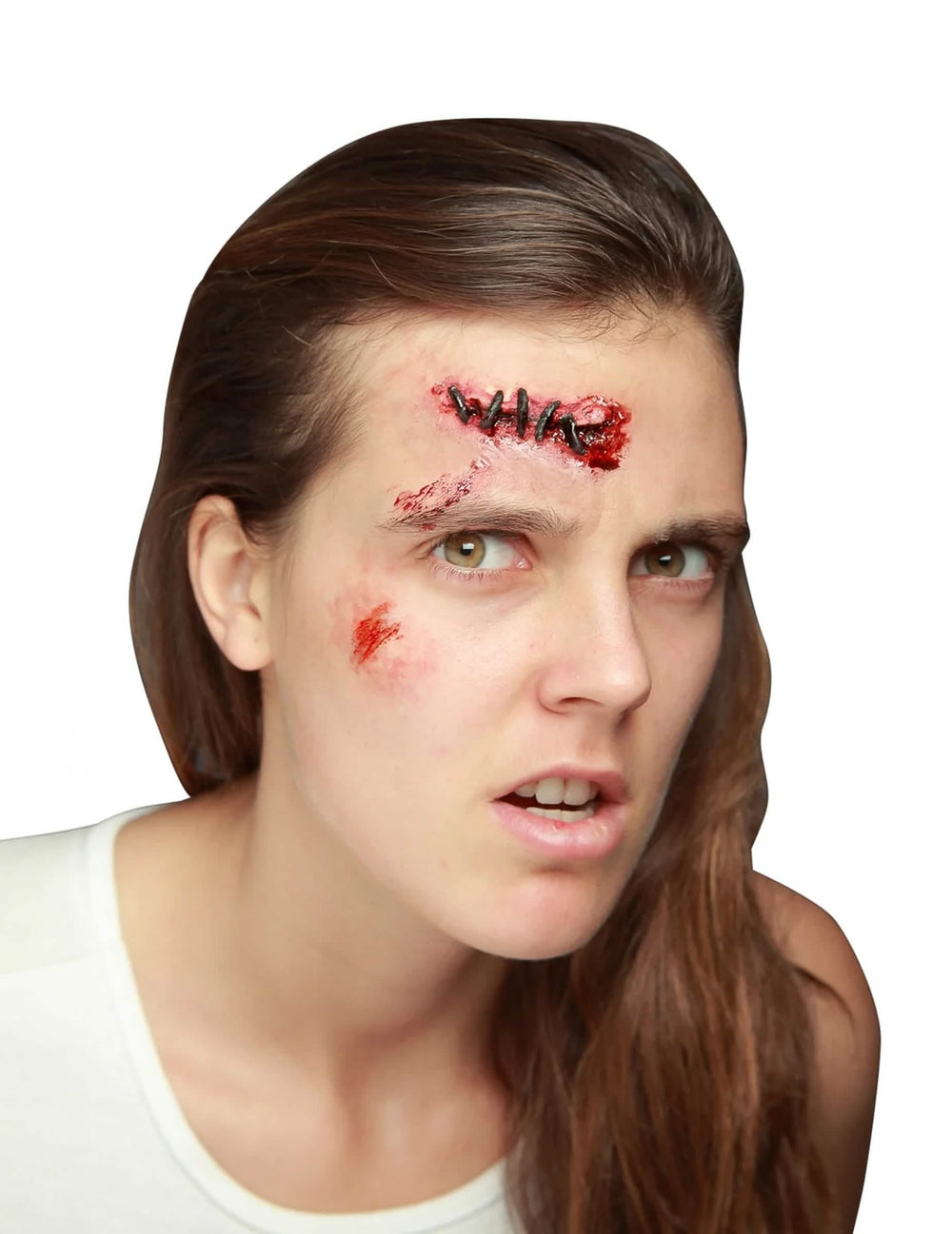 Falsa herida con puntos de sutura para adulto ensangrentada rojo y negra
