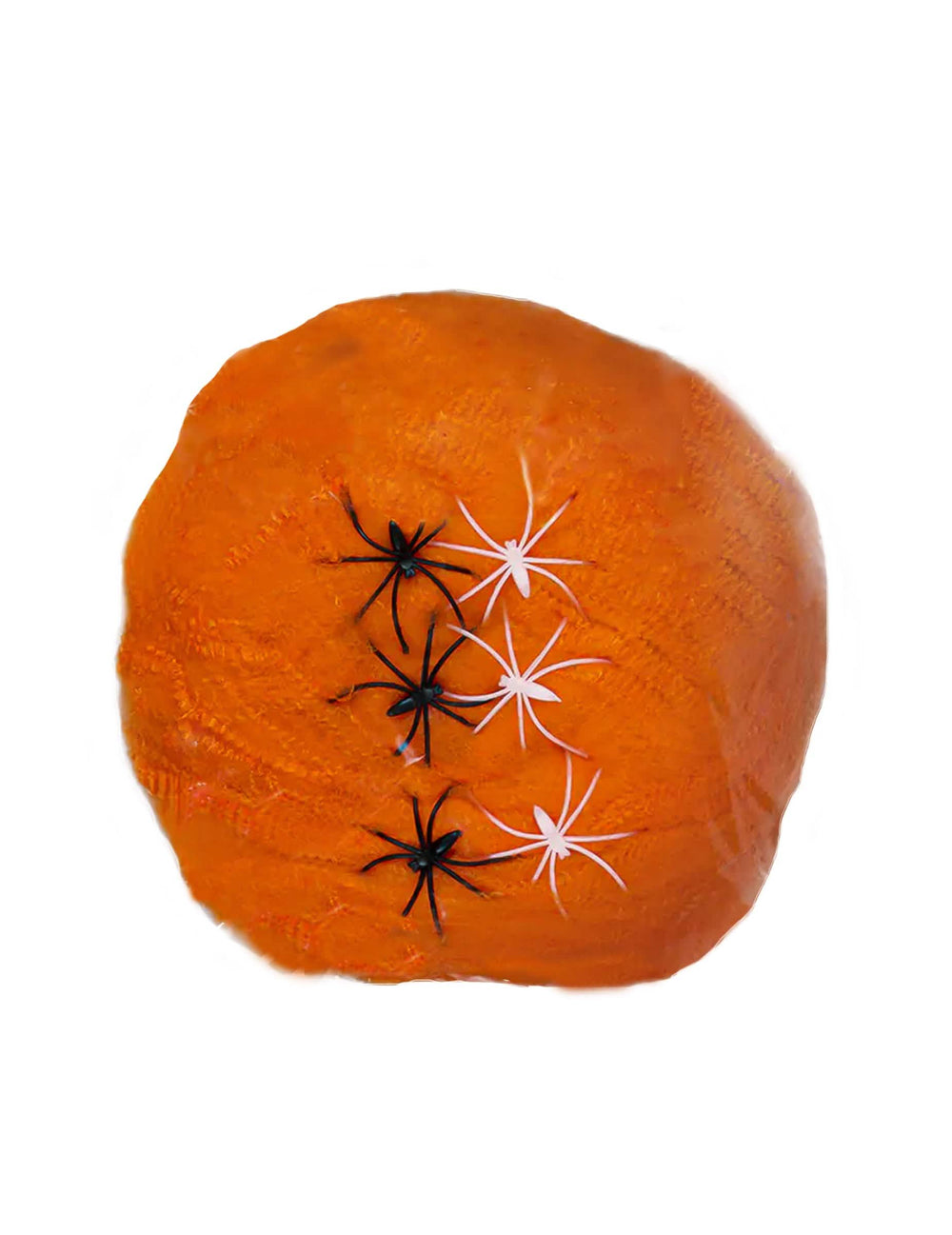 Falsa telaraña de halloween para decoración naranja con arañas negras y blancas