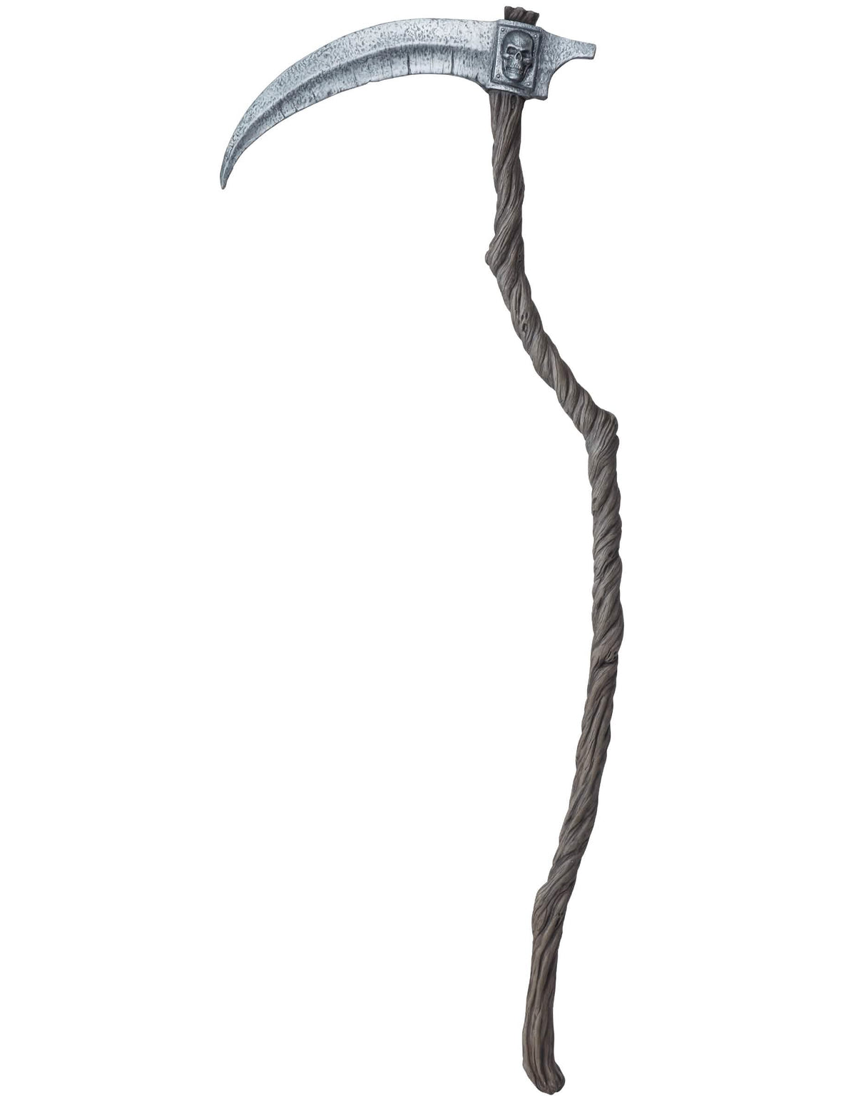 Faux de faucheuse luxe pour adulte grise avec manche aspect bois et crâne