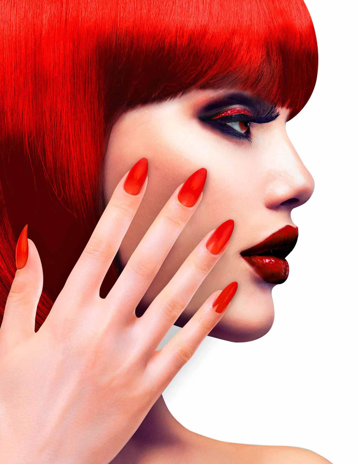Uñas postizas adhesivas rojas puntiagudas para adulto