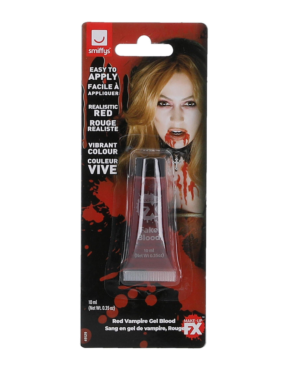 Vue de face de l'emballage du faux sang Halloween