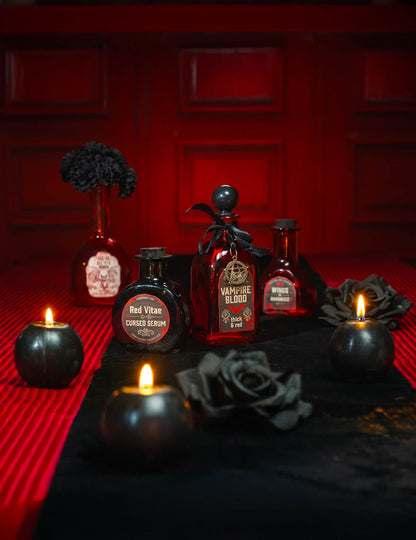 Frasco redondo de vidrio negro elixir maldito 9,5 cm