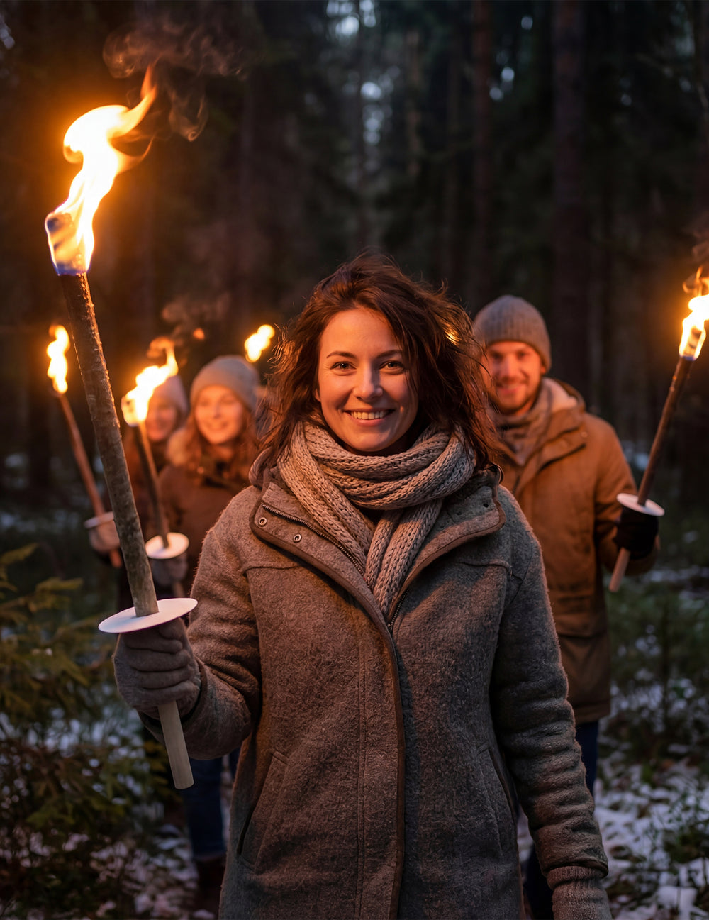 Mise en situation nocturne du flambeau en cire 90 minutes